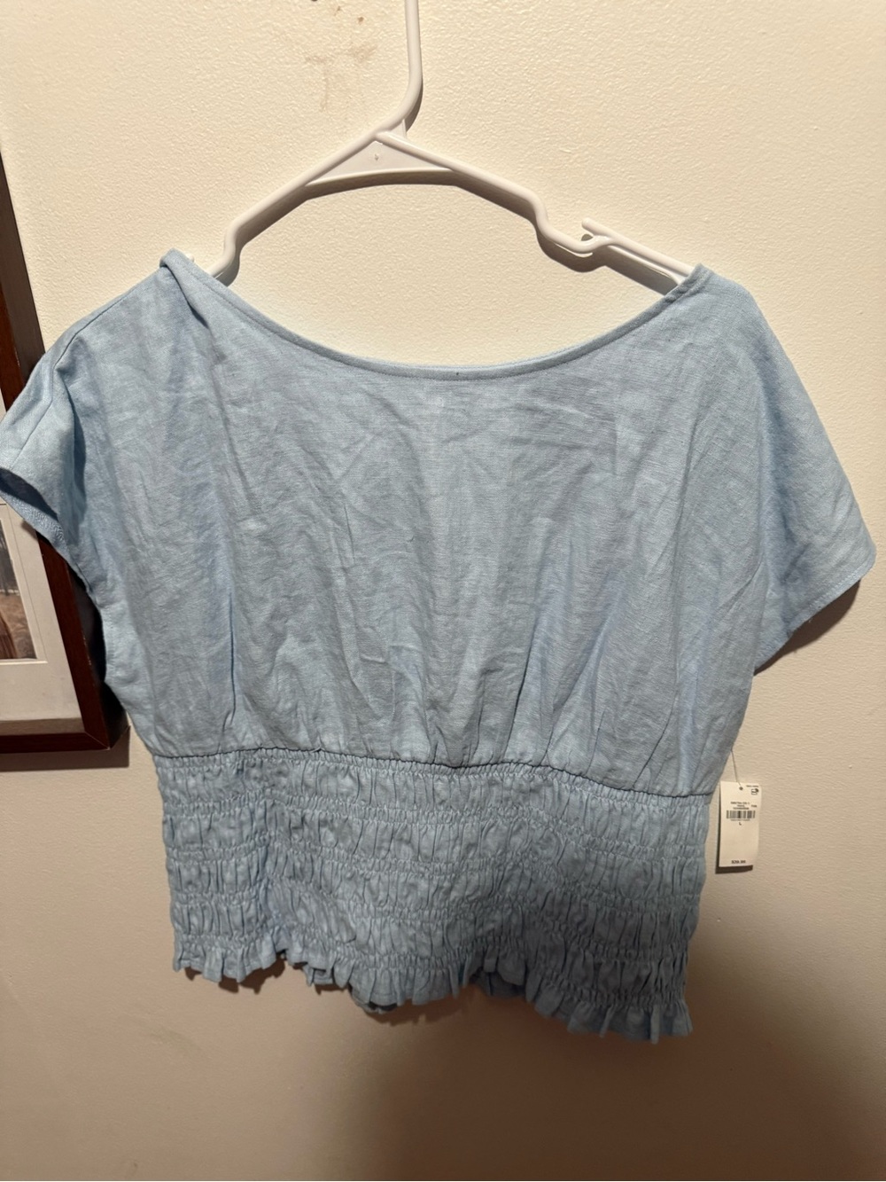 Old Navy Light Blue Smocked-Hem Crop Top